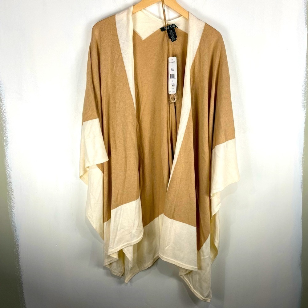 Lauren Ralph Lauren‎ Wool Blend Open Front Poncho Wrap Shawl Cover Up S/M (NWT)